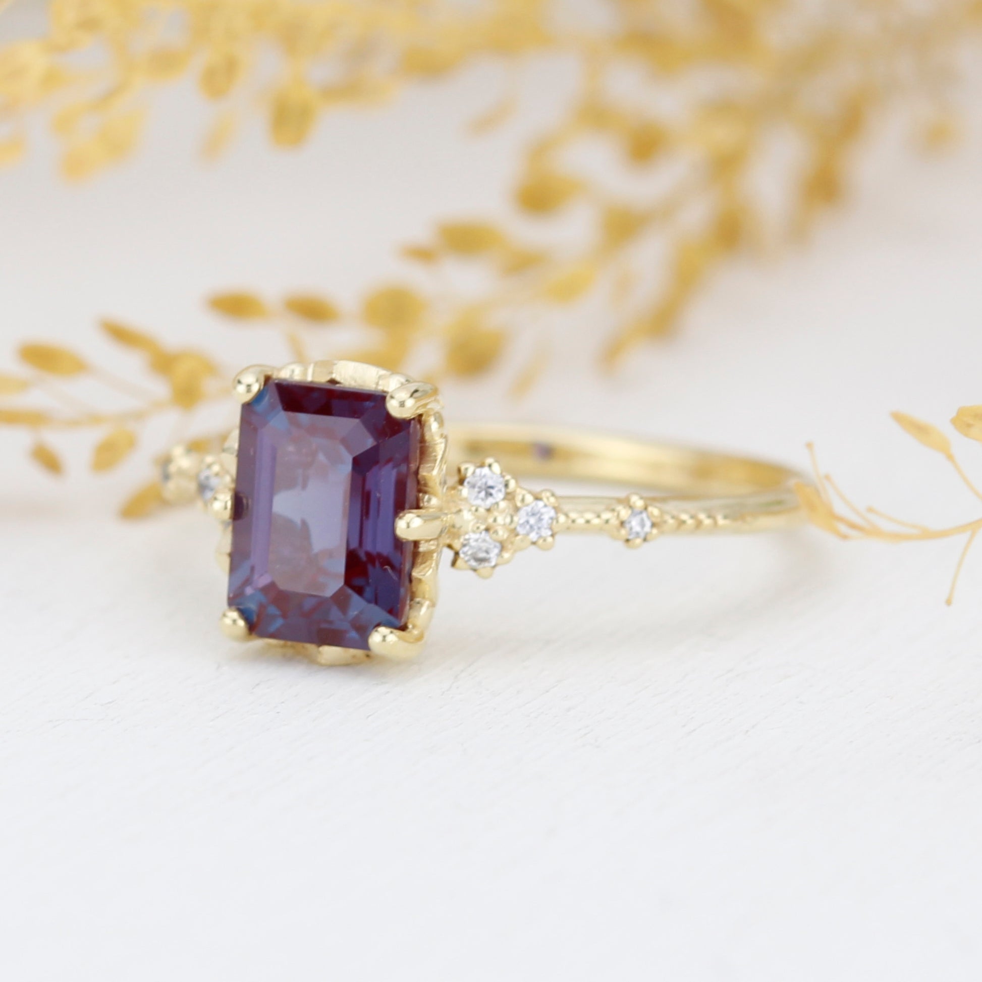 Emerald cut alexandrite ring, alexandrite engagement ring, engagement ring alexandrite | R348ALEX