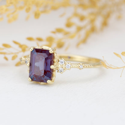 Emerald cut alexandrite ring, alexandrite engagement ring, engagement ring alexandrite | R348ALEX