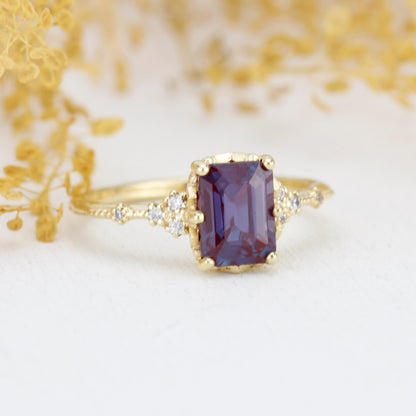 Emerald cut alexandrite ring, alexandrite engagement ring, engagement ring alexandrite | R348ALEX