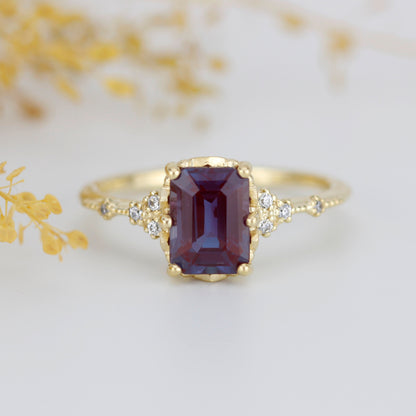 Emerald cut alexandrite ring, alexandrite engagement ring, engagement ring alexandrite | R348ALEX