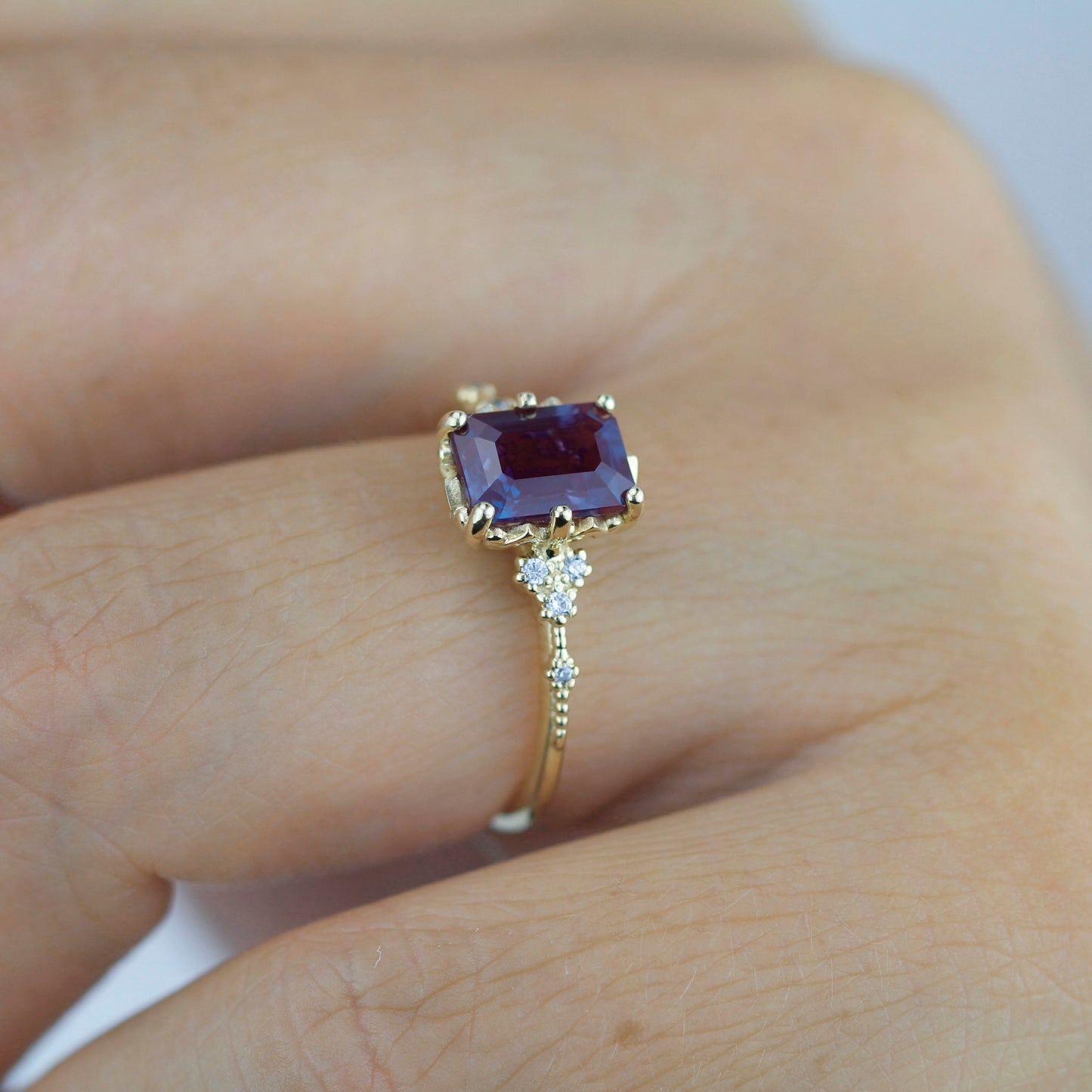 Emerald cut alexandrite ring, alexandrite engagement ring, engagement ring alexandrite | R348ALEX