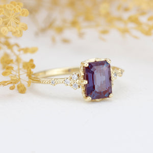 Emerald cut alexandrite ring, alexandrite engagement ring, engagement ring alexandrite | R348ALEX