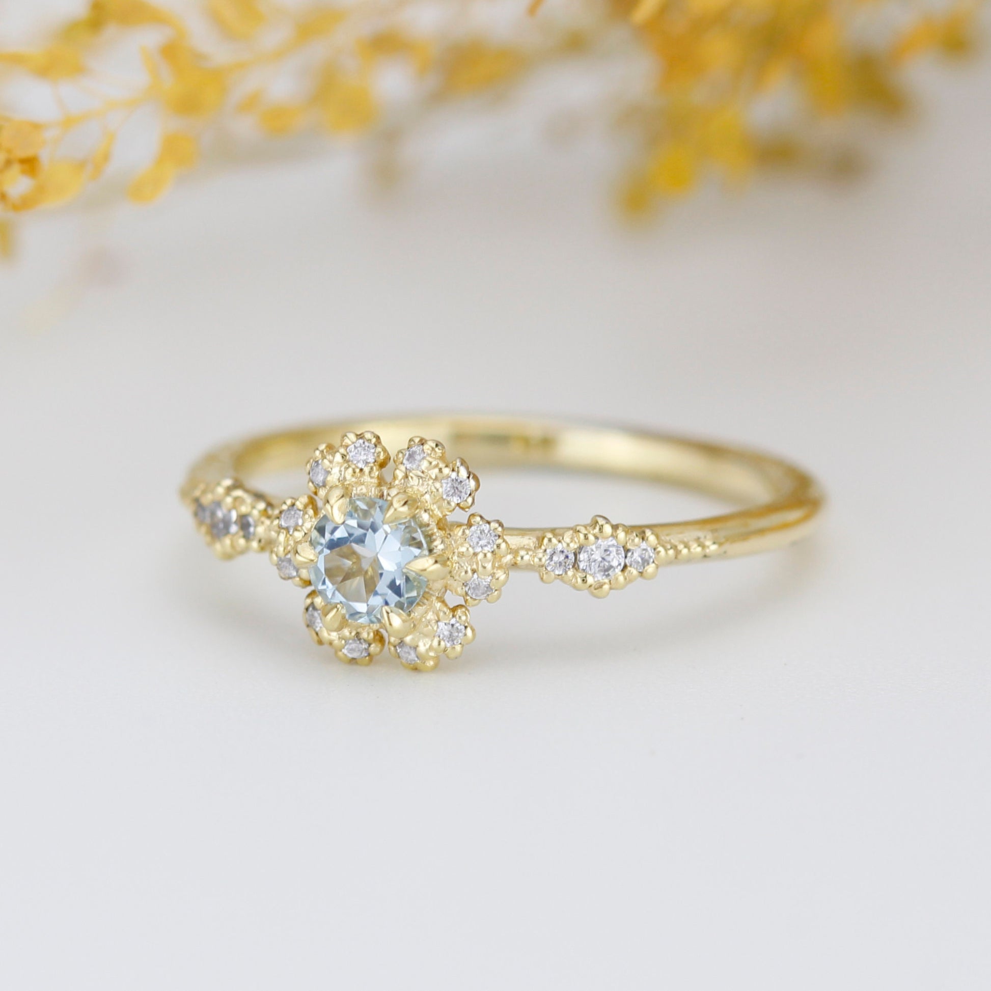 Aquamarine and diamond engagement ring, art Deco engagement bridal ring |R 341AQ