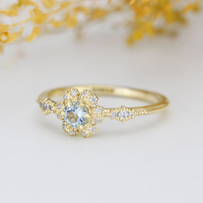 Aquamarine and diamond engagement ring, art Deco engagement bridal ring |R 341AQ