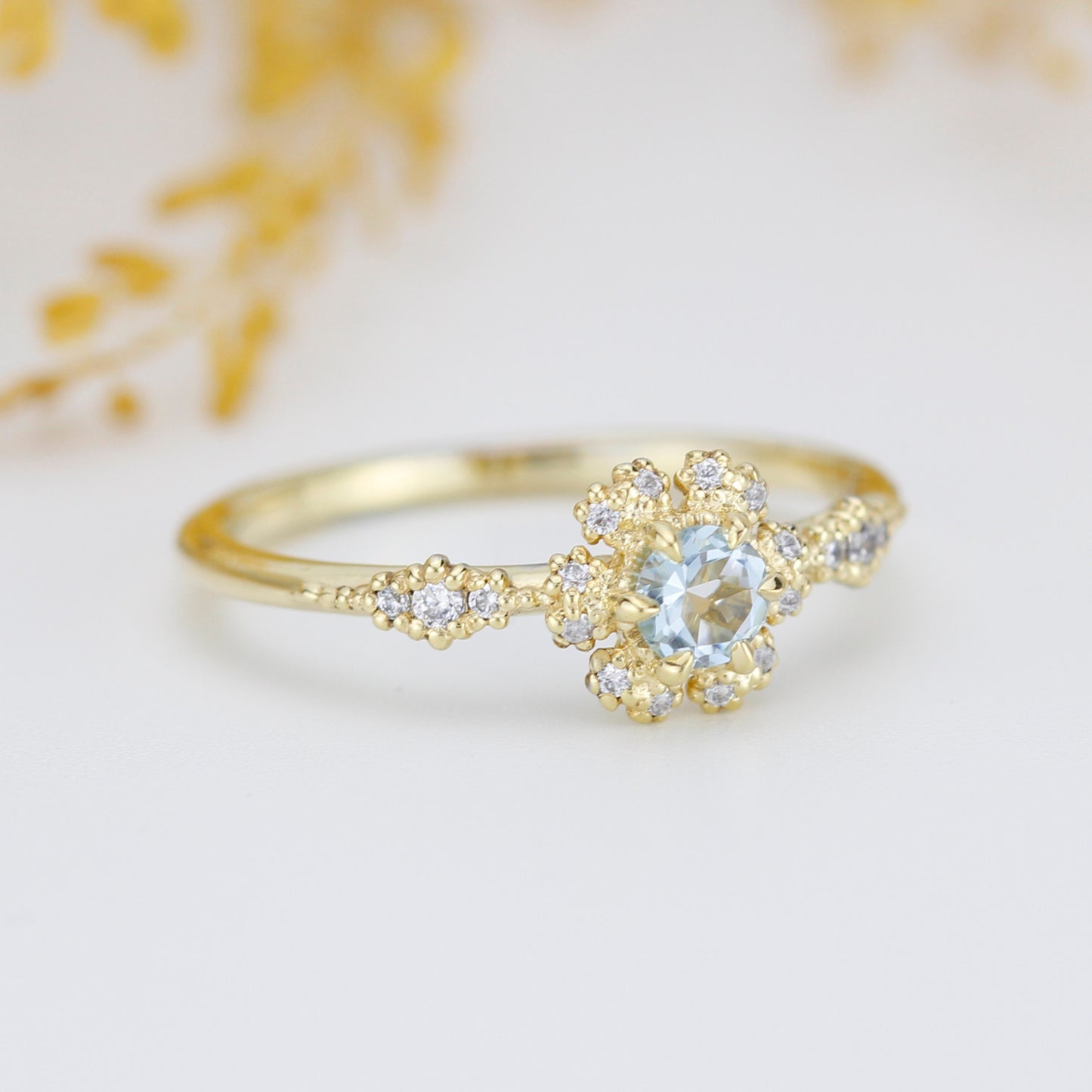 Aquamarine and diamond engagement ring, art Deco engagement bridal ring |R 341AQ