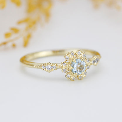 Aquamarine and diamond engagement ring, art Deco engagement bridal ring |R 341AQ