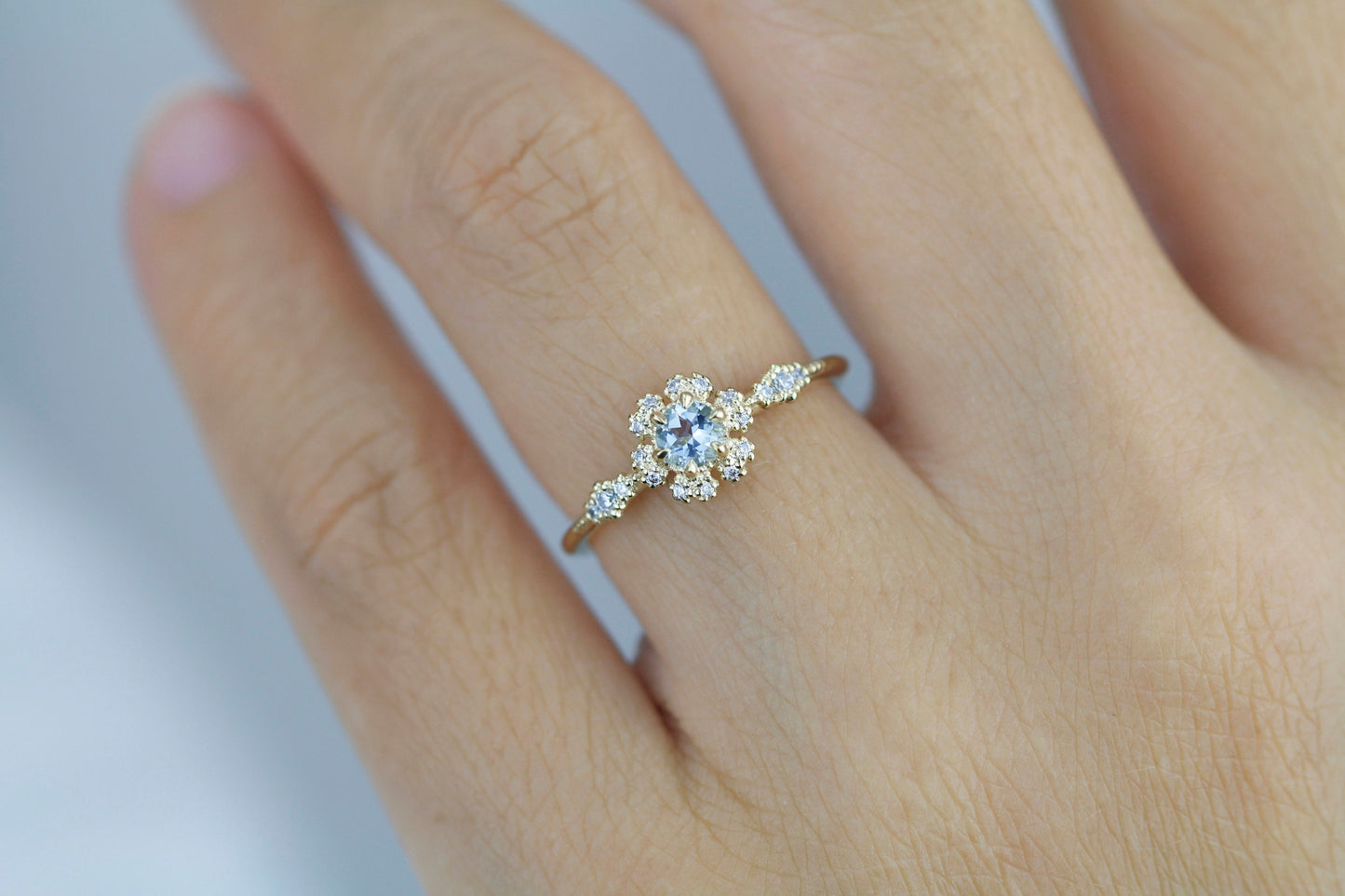 Aquamarine and diamond engagement ring, art Deco engagement bridal ring |R 341AQ