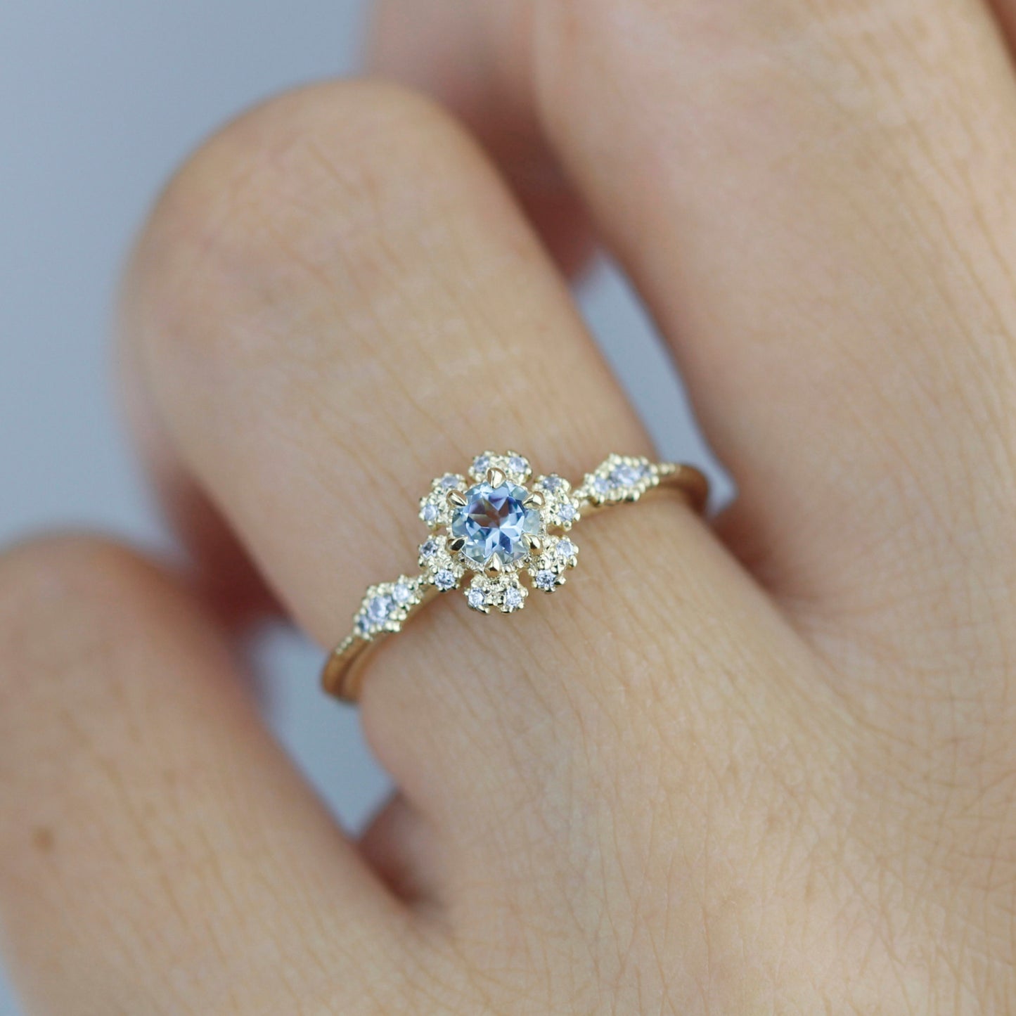 Aquamarine and diamond engagement ring, art Deco engagement bridal ring |R 341AQ