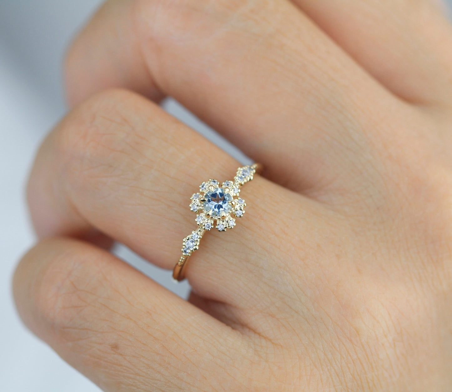 Aquamarine and diamond engagement ring, art Deco engagement bridal ring |R 341AQ