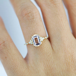 18k gold Morganite engagement ring, statement aquamarine ring, Emerald cut emerald cut vintage ring| R348MO