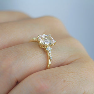 18k gold Morganite engagement ring, statement aquamarine ring, Emerald cut emerald cut vintage ring| R348MO