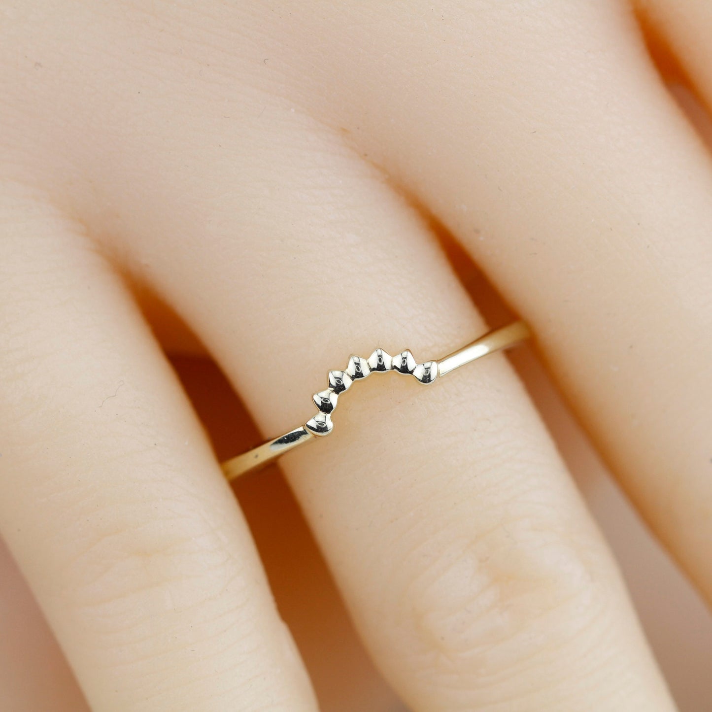 Curved Wedding Band yellow gold, Crown Wedding Ring, Gold Curved Band | R158
