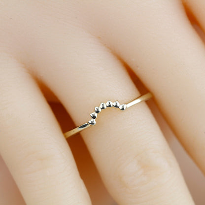 Curved Wedding Band yellow gold, Crown Wedding Ring, Gold Curved Band | R158