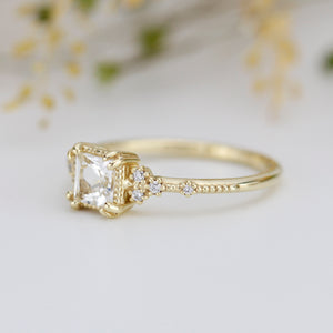 princess cut engagement ring, white topaz engagement ring, vintage inspired engagement ring |   R338WT