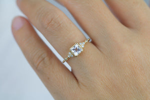 princess cut engagement ring, white topaz engagement ring, vintage inspired engagement ring |   R338WT