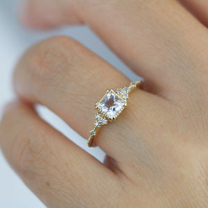 princess cut engagement ring, white topaz engagement ring, vintage inspired engagement ring |   R338WT