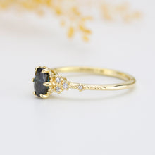 Load image into Gallery viewer, Teal sapphire engagement ring, Teal Peacock Sapphire and diamond engagement ring, oval teal ring, vintage teal sapphire ring| R 350TEALS