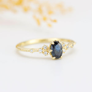 Teal sapphire engagement ring, Teal Peacock Sapphire and diamond engagement ring, oval teal ring, vintage teal sapphire ring| R 350TEALS