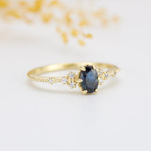 Load image into Gallery viewer, Teal sapphire engagement ring, Teal Peacock Sapphire and diamond engagement ring, oval teal ring, vintage teal sapphire ring| R 350TEALS