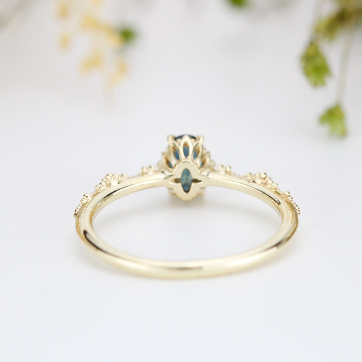 Teal Peacock Sapphire and diamond engagement ring, Teal sapphire engagement ring, vintage teal sapphire ring | R322TEALS