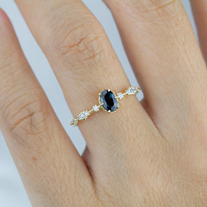 Teal Peacock Sapphire and diamond engagement ring, Teal sapphire engagement ring, vintage teal sapphire ring | R322TEALS
