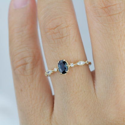 Teal Peacock Sapphire and diamond engagement ring, Teal sapphire engagement ring, vintage teal sapphire ring | R322TEALS