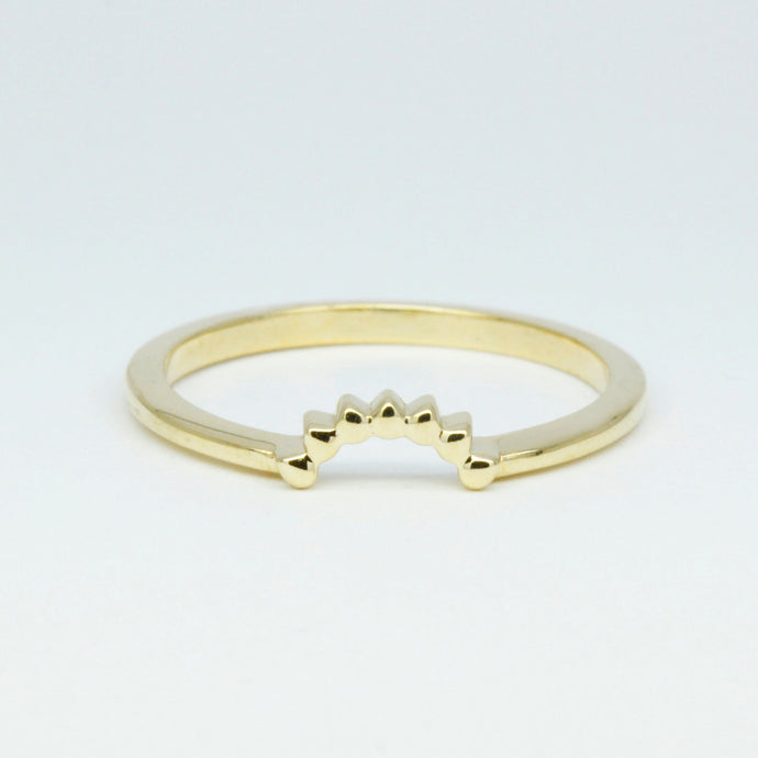 Curved Wedding Band yellow gold, Crown Wedding Ring, Gold Curved Band | R158