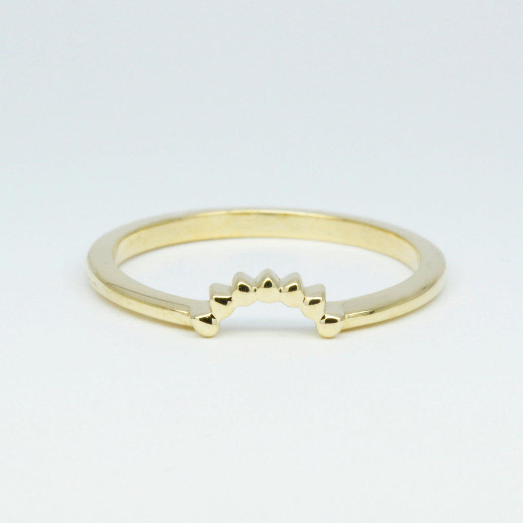 Curved Wedding Band yellow gold, Crown Wedding Ring, Gold Curved Band | R158