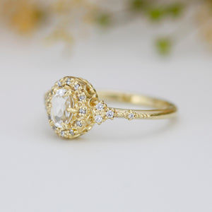 Oval engagement ring, unique ring white topaz and diamonds, diamond halo ring, cluster ring, leaf ring | R352WT