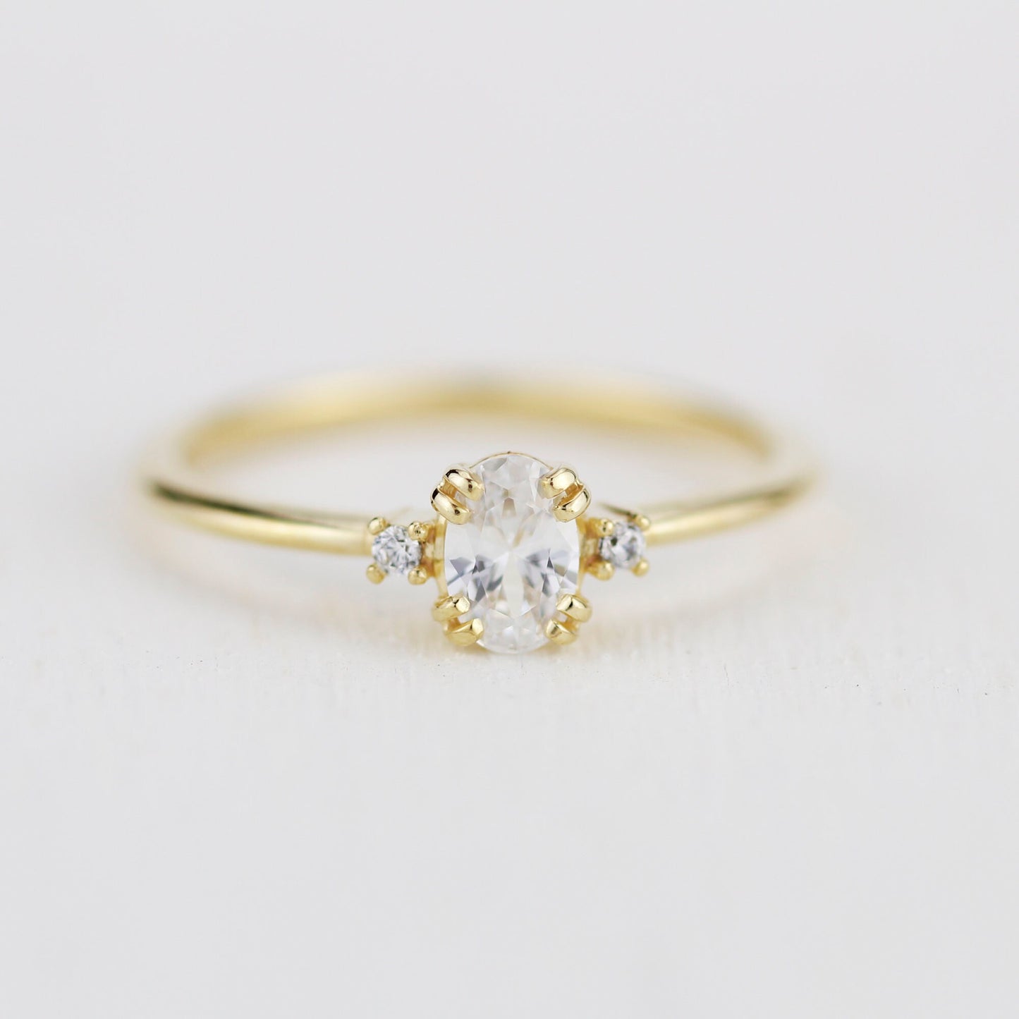 Three stone moissanite engagement ring, oval moissanite engagement ring, half carat certificated moissanite ring | R235MOIS