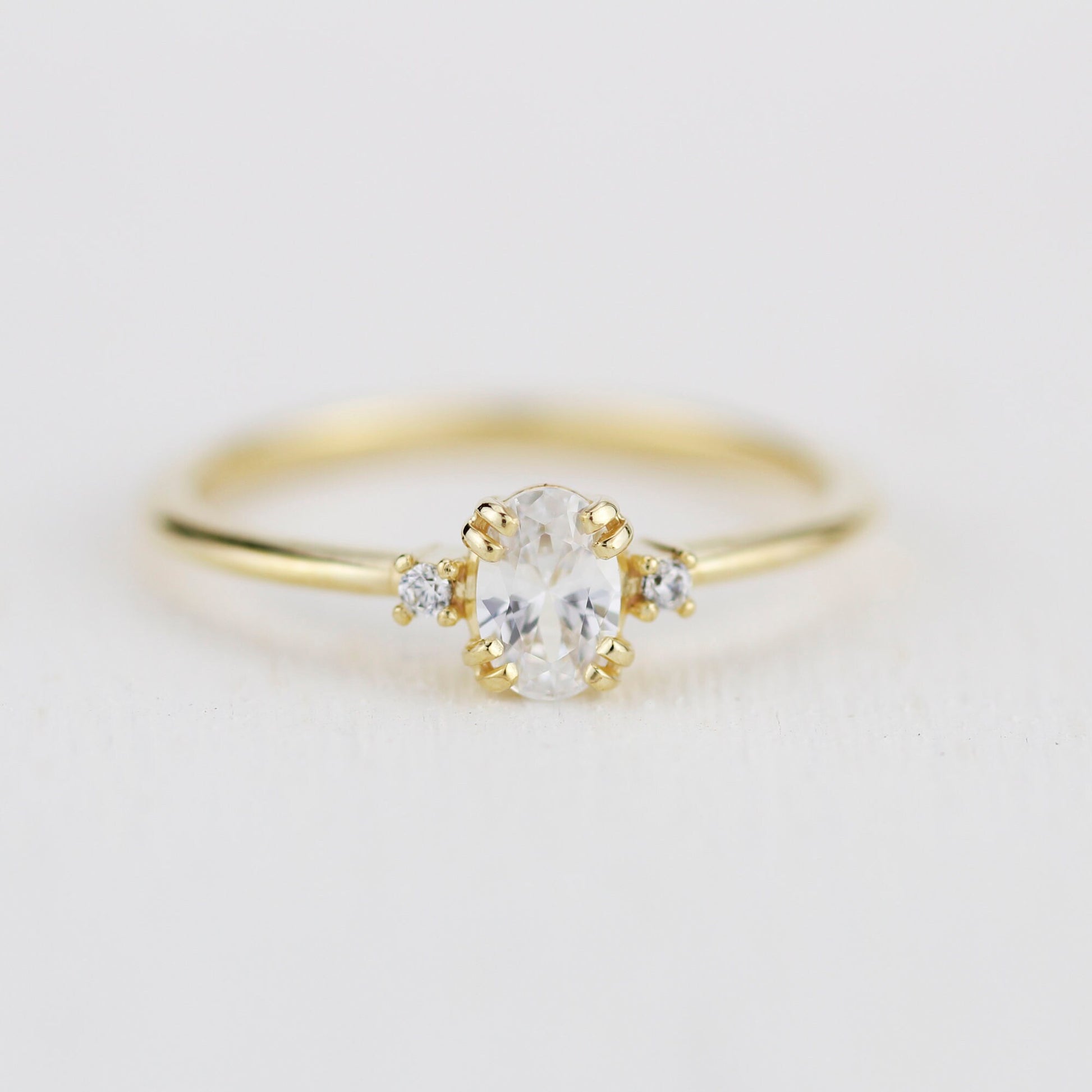 Three stone moissanite engagement ring, oval moissanite engagement ring, half carat certificated moissanite ring | R235MOIS