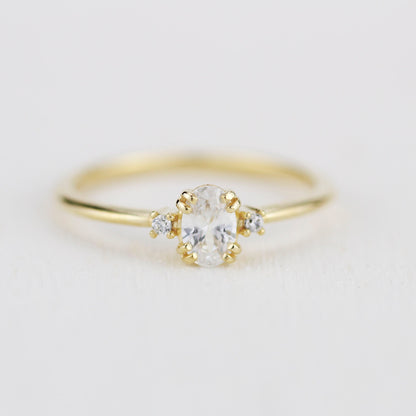 Three stone moissanite engagement ring, oval moissanite engagement ring, half carat certificated moissanite ring | R235MOIS