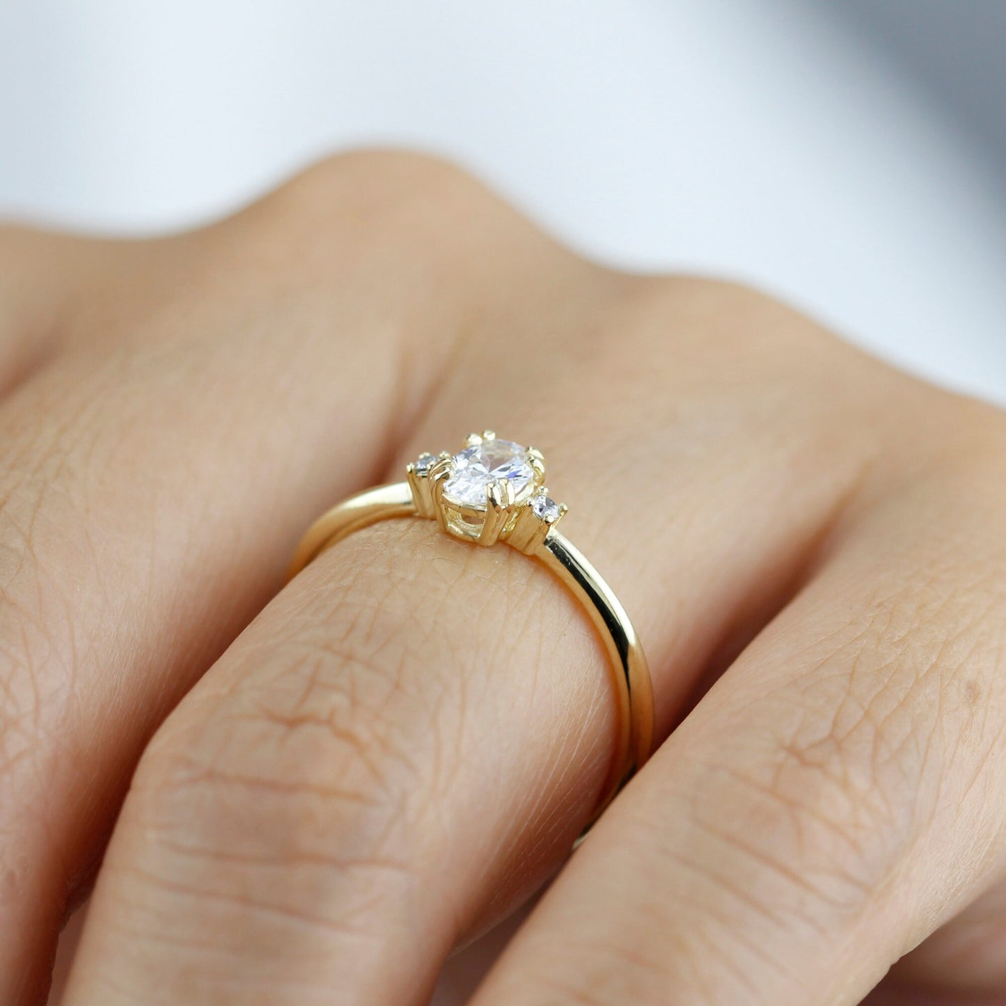 Three stone moissanite engagement ring, oval moissanite engagement ring, half carat certificated moissanite ring | R235MOIS