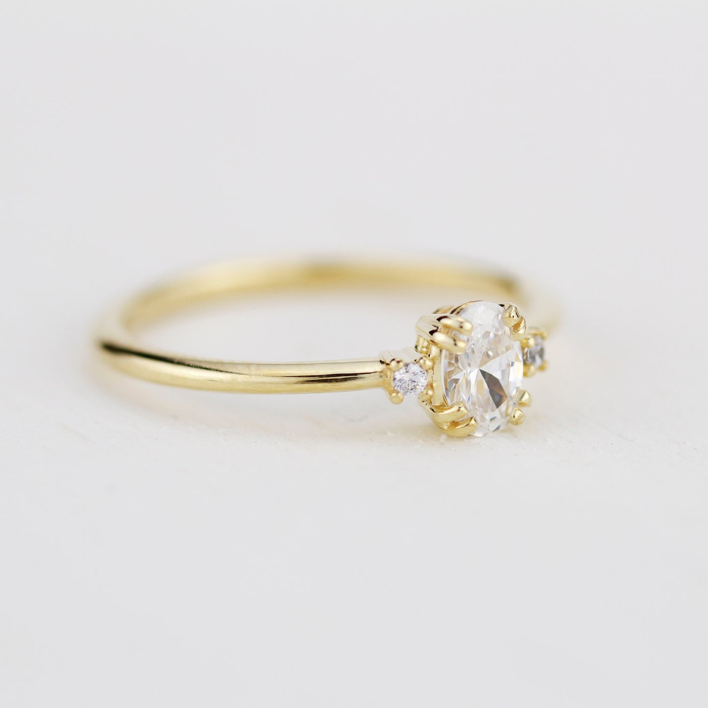 Three stone moissanite engagement ring, oval moissanite engagement ring, half carat certificated moissanite ring | R235MOIS