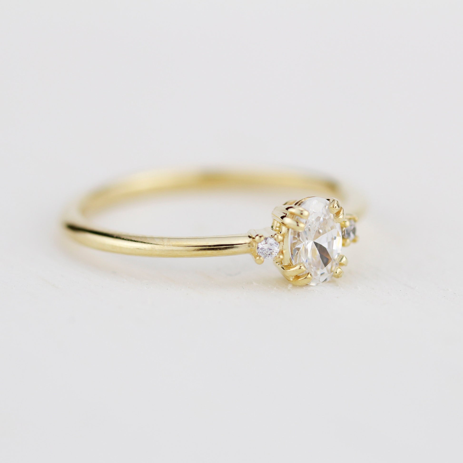 Three stone moissanite engagement ring, oval moissanite engagement ring, half carat certificated moissanite ring | R235MOIS
