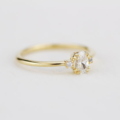 Three stone moissanite engagement ring, oval moissanite engagement ring, half carat certificated moissanite ring | R235MOIS