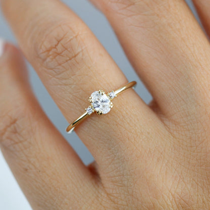 Three stone moissanite engagement ring, oval moissanite engagement ring, half carat certificated moissanite ring | R235MOIS