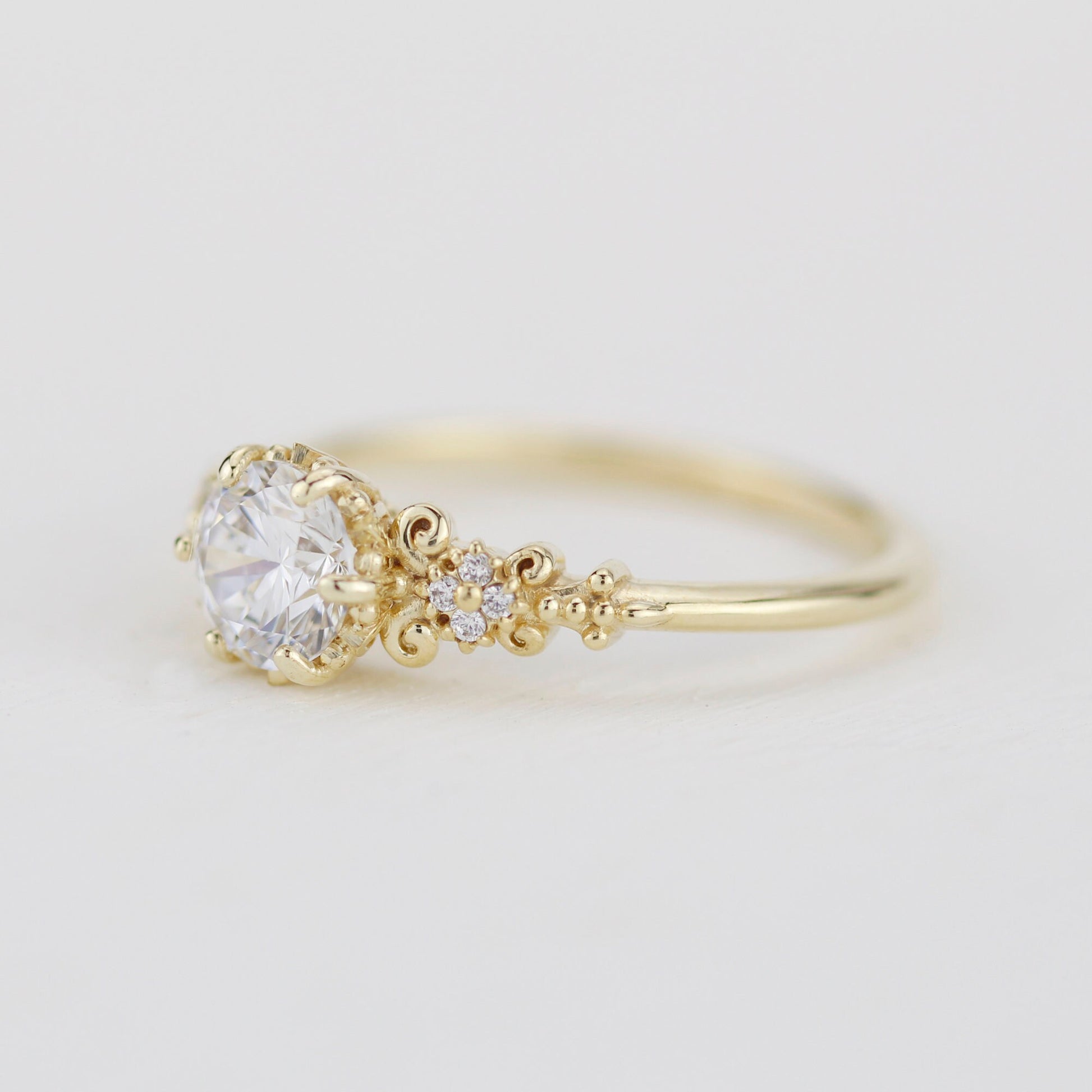 Round moissanite engagement ring, moissanite vintage engagement ring | R270MOIS