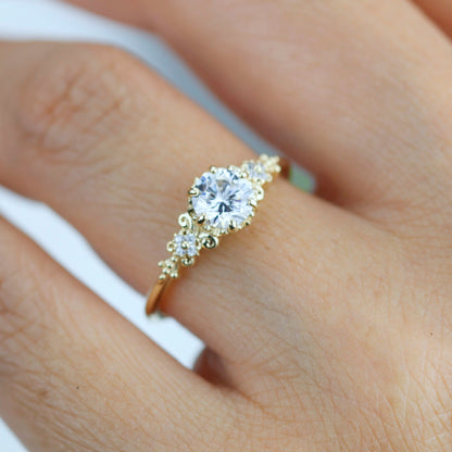 Round moissanite engagement ring, moissanite vintage engagement ring | R270MOIS