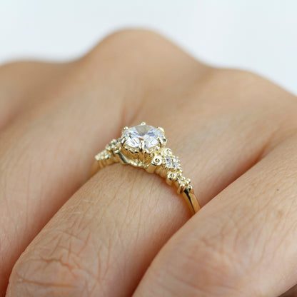Round moissanite engagement ring, moissanite vintage engagement ring | R270MOIS