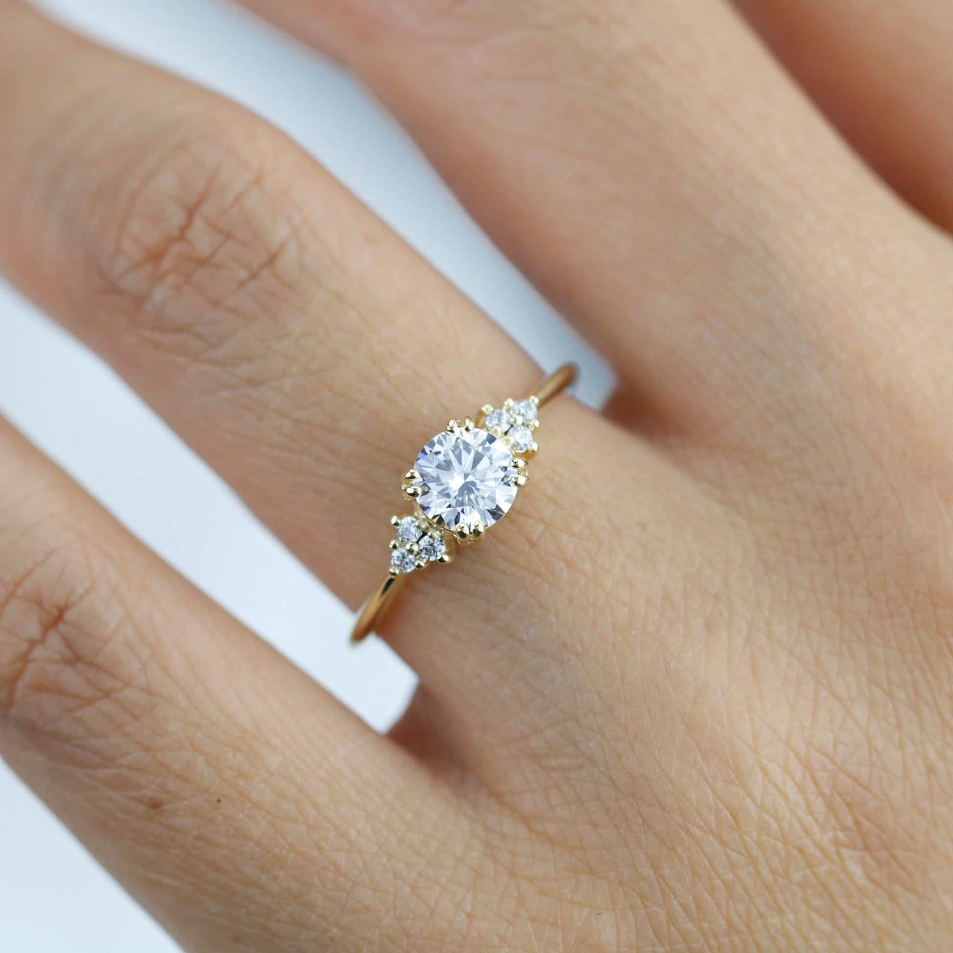 Moissanite engagement ring, round moissanite engagement ring, moissanite ring gold, engagement ring moissanite vintage unique R280MOIS