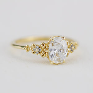 Oval moissanite engagement ring, oval moissanite engagement ring vintage unique, 1.5 carat certificated moissanite ring | R265MOIS