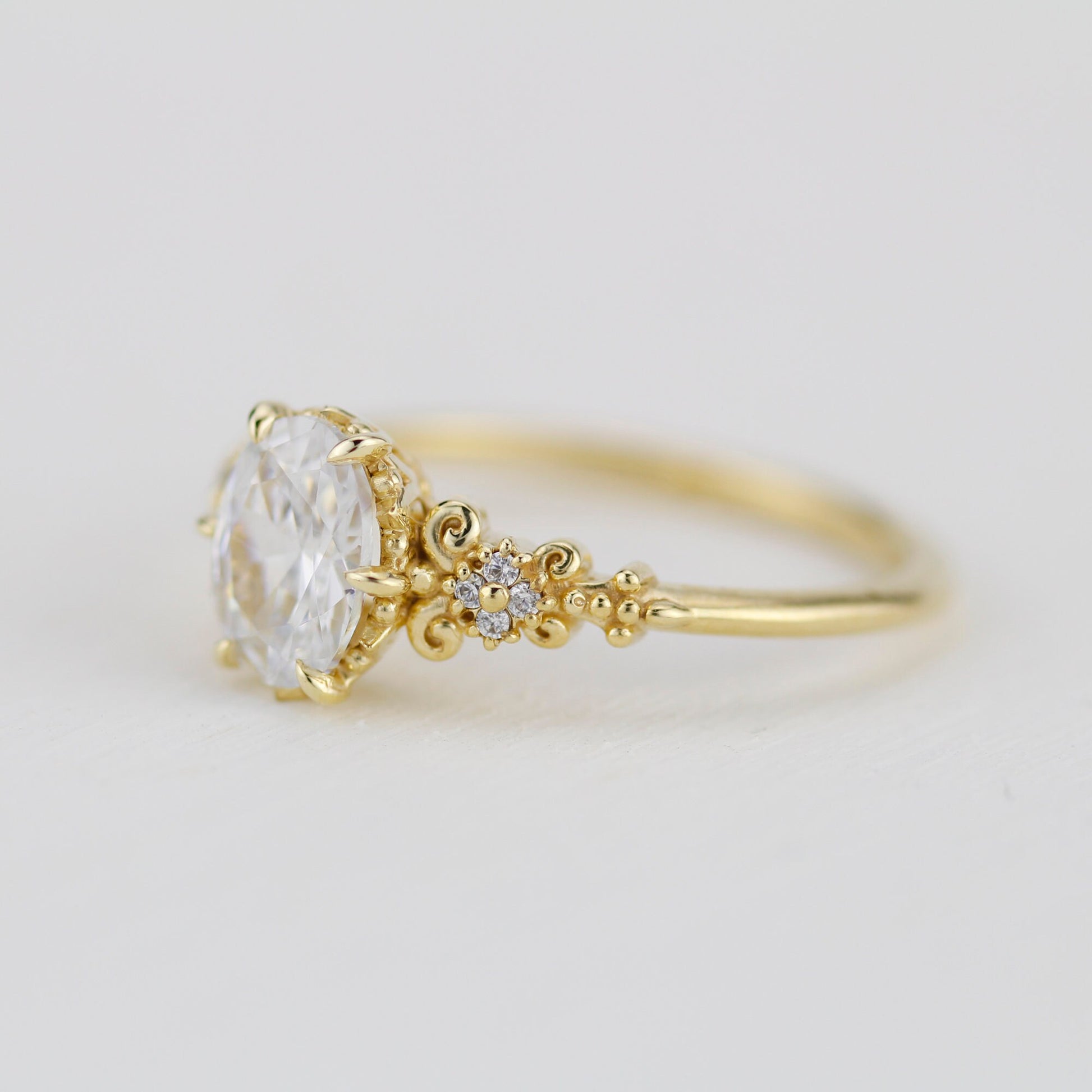 Oval moissanite engagement ring, oval moissanite engagement ring vintage unique, 1.5 carat certificated moissanite ring | R265MOIS