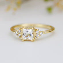Load image into Gallery viewer, Princess cut engagement ring, diamond ring, simple ring, white topaz and diamond ring, simple diamond ring | R 344WT