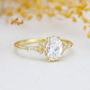 oval ring moissanite, oval moissanite and diamond ring, moissanite and diamond engagement ring |R349MOIS