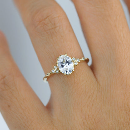 oval ring moissanite, oval moissanite and diamond ring, moissanite and diamond engagement ring |R349MOIS