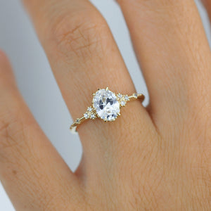 oval ring moissanite, oval moissanite and diamond ring, moissanite and diamond engagement ring |R349MOIS