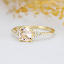 Load image into Gallery viewer, simple ring unique, champagne morganite, cushion cut ring, morganite and gold, ring unique simple | R353MO