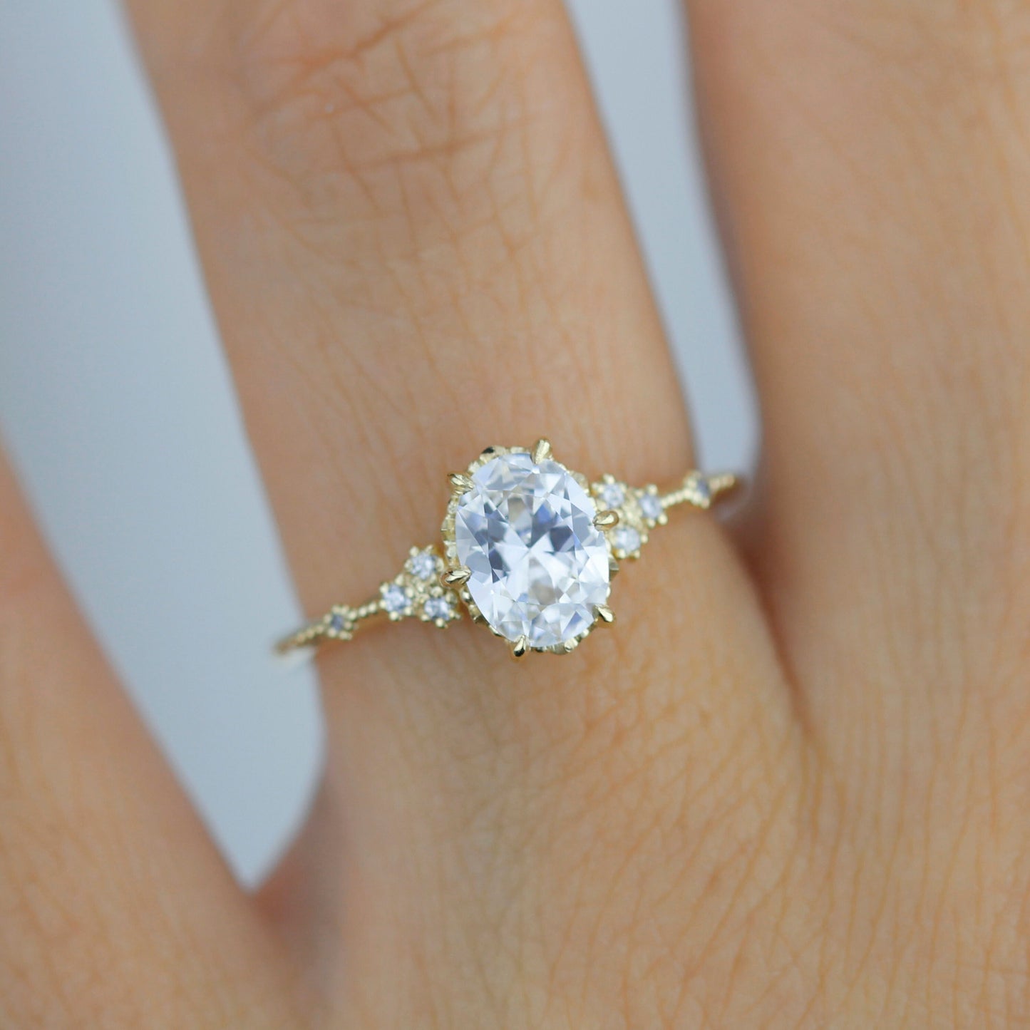 oval ring moissanite, oval moissanite and diamond ring, moissanite and diamond engagement ring |R349MOIS