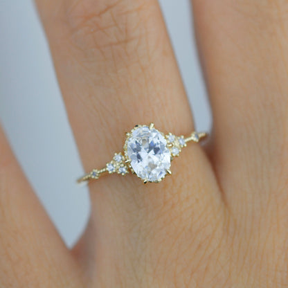 oval ring moissanite, oval moissanite and diamond ring, moissanite and diamond engagement ring |R349MOIS